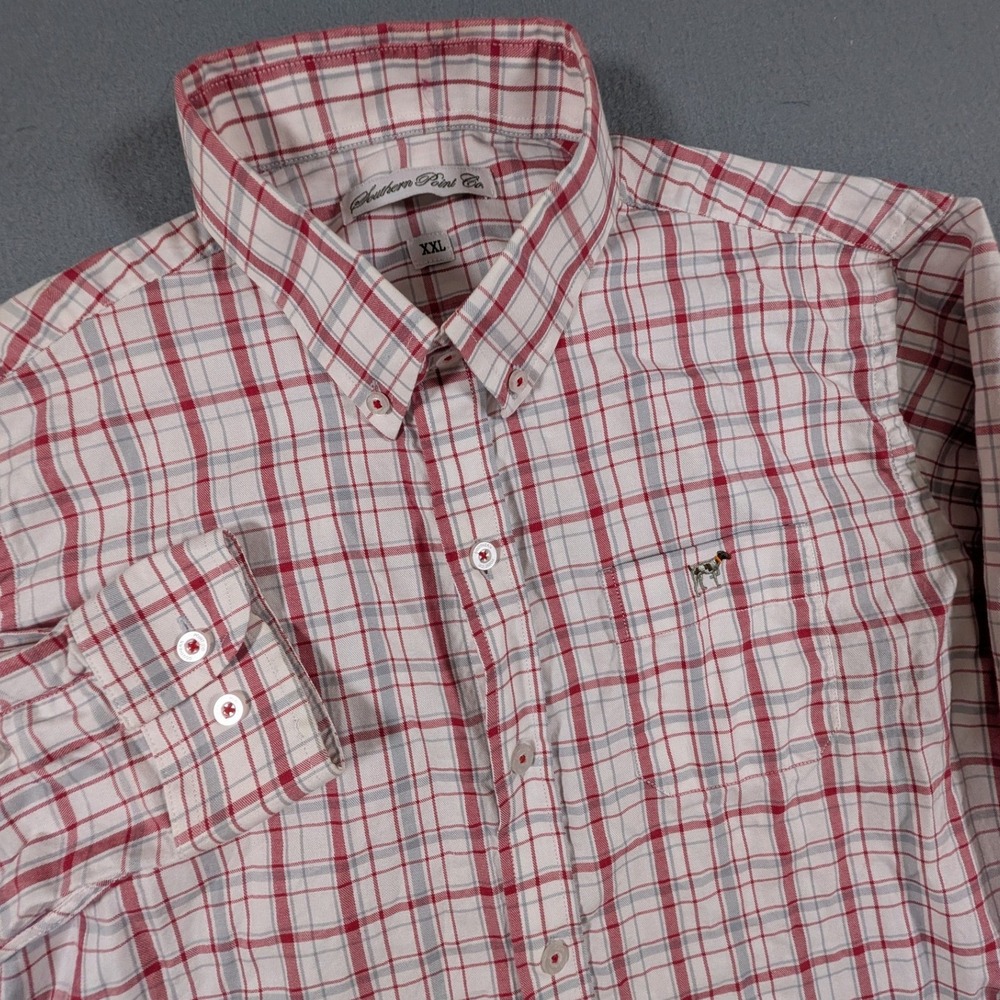 Southern Point Co Button Down Shirt Boys XXL Red White Blue Plaid Long Sleeve